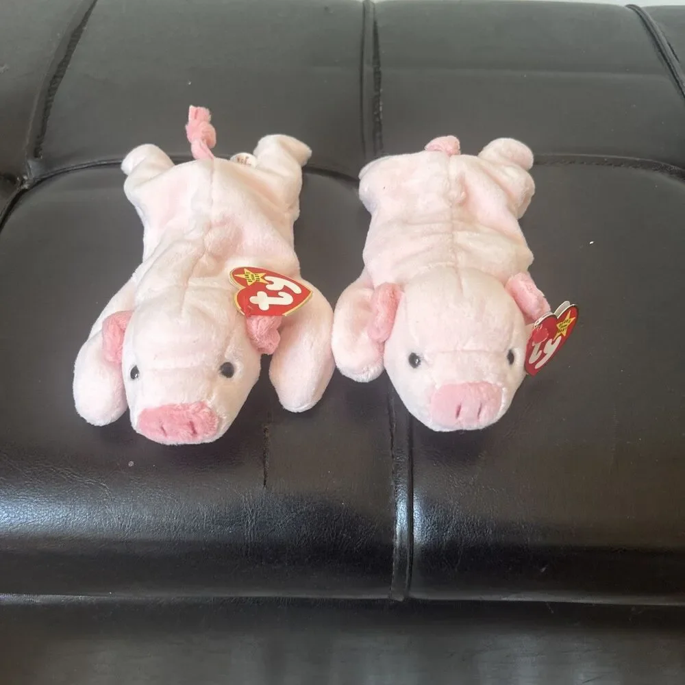 Ty Beanie Babies Squealer Pink Pig Retired (1993) Vintage Pig Lot Of 2